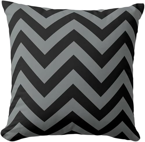 Fundas de almohada grandes con patrón de zigzag de cheurón, color negro, fundas de almohada decorativas para patio, exterior, 16 x 16 pulgadas,