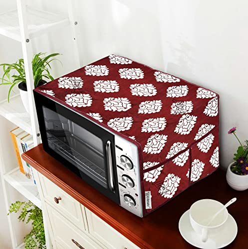Image of Polyester 3-Layered Microwave Oven Top Cover With 4 Utility Pockets Suitable for Upto 30 Liter (Color- Maroon, Size-36x14 Inches)