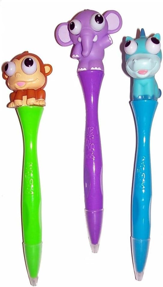 Inkology Bug Eye Pens, Set of 6 Pens, Assorted Safari Designs (172-0) , Blue