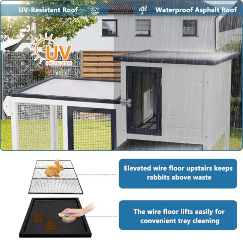 Image of Rabbit Hutch Indoor Outdoor Bunny Cage Small Chicken Coop Asphalt Roof