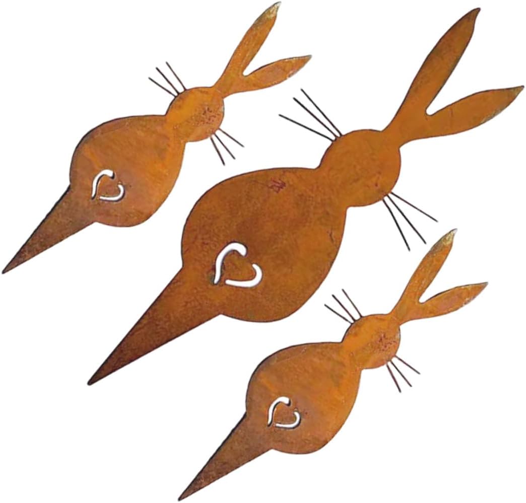 DOITOOL 3pcs Rusty Metal Rabbit Garden Stakes Silhouette Decorative Lawn Animal Ornaments for Outdoor Patio and Courtyard Décor