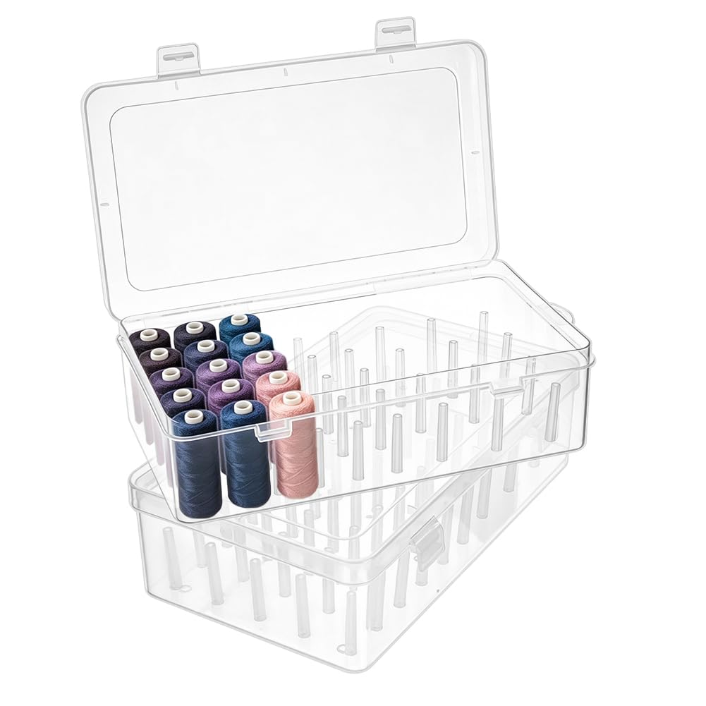 NBEADS 2 Pcs 84 Spools Sewing Thread Box Storage, Clear Plastic Thread Spools Holder Embroidery Organizer Bobbins Storage Case for Embroidery Quilting and Sewing Threads, 26.3x24.8x13.3cm