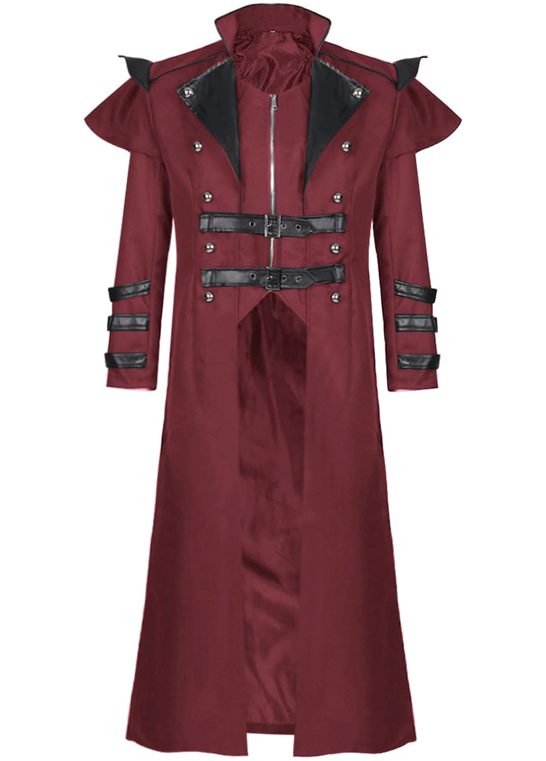 Mens Steampunk Tailcoat Costume, Medieval Gothic Long Trench Coat Victorian Double Breasted Zipper Punk Jacket