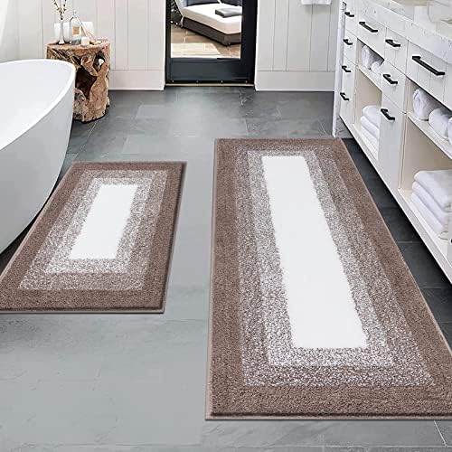 Bsmathom 2 Piece Bathroom Rugs Set, Soft Shaggy Absorbent Bathroom Mats, Non Slip Bath Rug with Rubber Backing for Bathroom, Machine Washable Bathroom Floor Mat(18" x 26" Plus 18" x 48", Coffee)