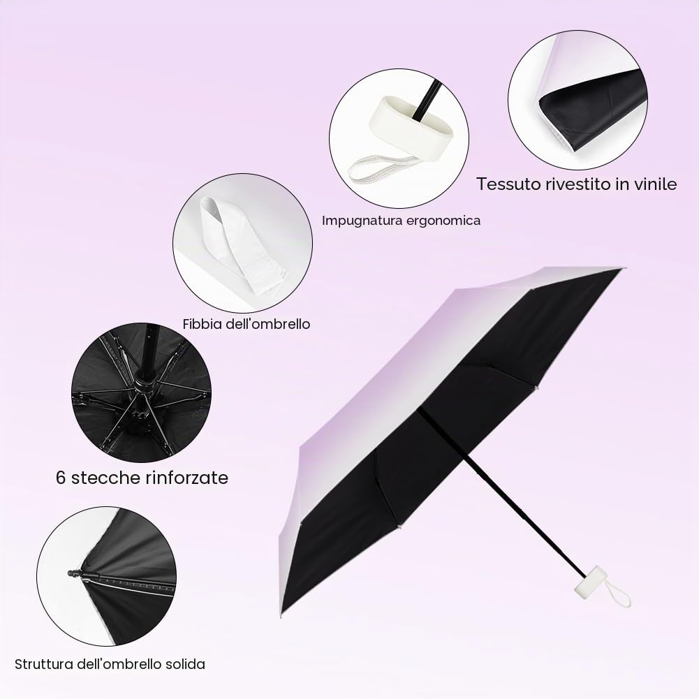 Aolso Mini Ombrello, Ombrello pioggia pieghevole da Viaggio, Ombrelli da Tasca, Ombrelli Ultraleggero Portatile, UPF>50+ Ombrellino da Sole/Pioggia