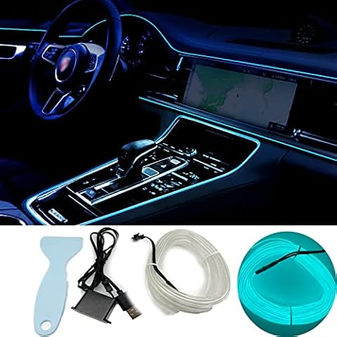 EL Wire Interior Car LED Strip Light, USB Auto Neon Light Strip with Sewing Edge, 16ft lectroluminescent Car Ambient Lighting Kits with Fuse Protection for Car, Garden, Decorations. (Ice Blue ) Cover