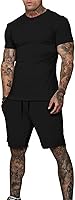 Vista 2 de Uni Clau Conjunto corto de 2 piezas para hombre, conjunto de camisa y pantalones cortos de verano a la moda