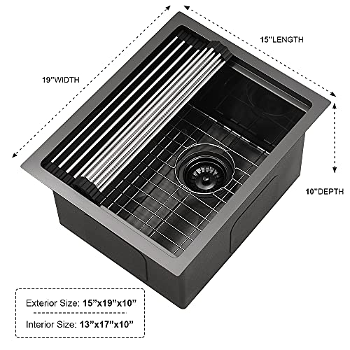 15 Inch Bar Sink Undermount - Ianomla 15 X 19 Inch Undermount Kitchen Sink Black Stainless Steel Workstation Kitchen Sink Small Bar Prep Sink 16 Gauge Single Bowl Small Rv Kitchen Sink #TOP4