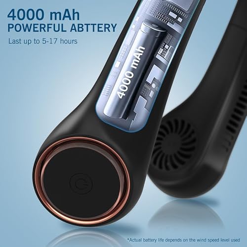 Wowgo Portable Neck Fan, Hands Free Bladeless Fan, 4000 Mah Battery Operated Wearable Personal Fan, 3 Speeds Adjustable, 78 Air Outlets, Headphone Design With Led Lighting Neck Fan For Outdoor Indoor #TOP4