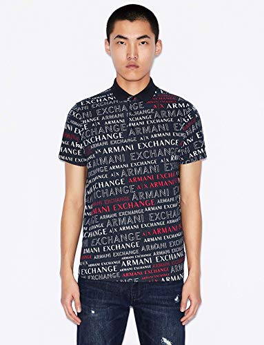 A|X Armani Exchange Men's Slim Fit Print Short Sleeve Jersey Polo Shirt, All-Over Navy Extrea, L