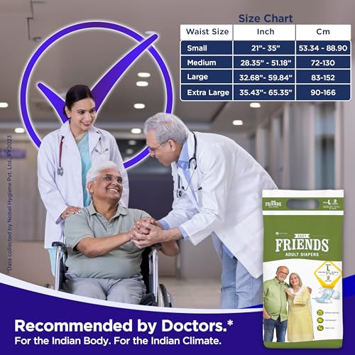 Image of Friends Easy Adult Diapers Tape Style - (Large) with odour lock and Anti-Bacterial Absorbent Core- Waist Size 29.53-57.09 Inch ; 75-145 Cm