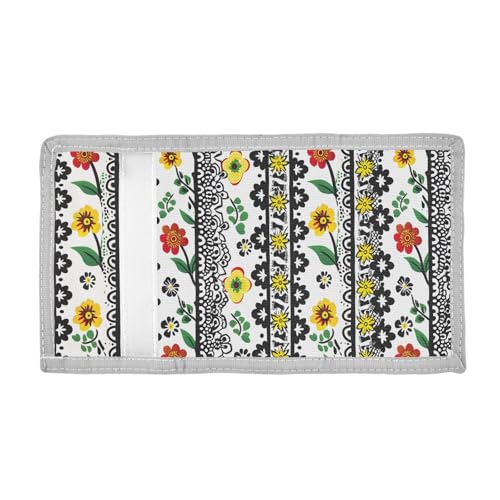 ALAZA Kids Wallets for Boys Girls Toddler Trifold Wallet Children Small Flower Black White with Zipper Coin Pocket2