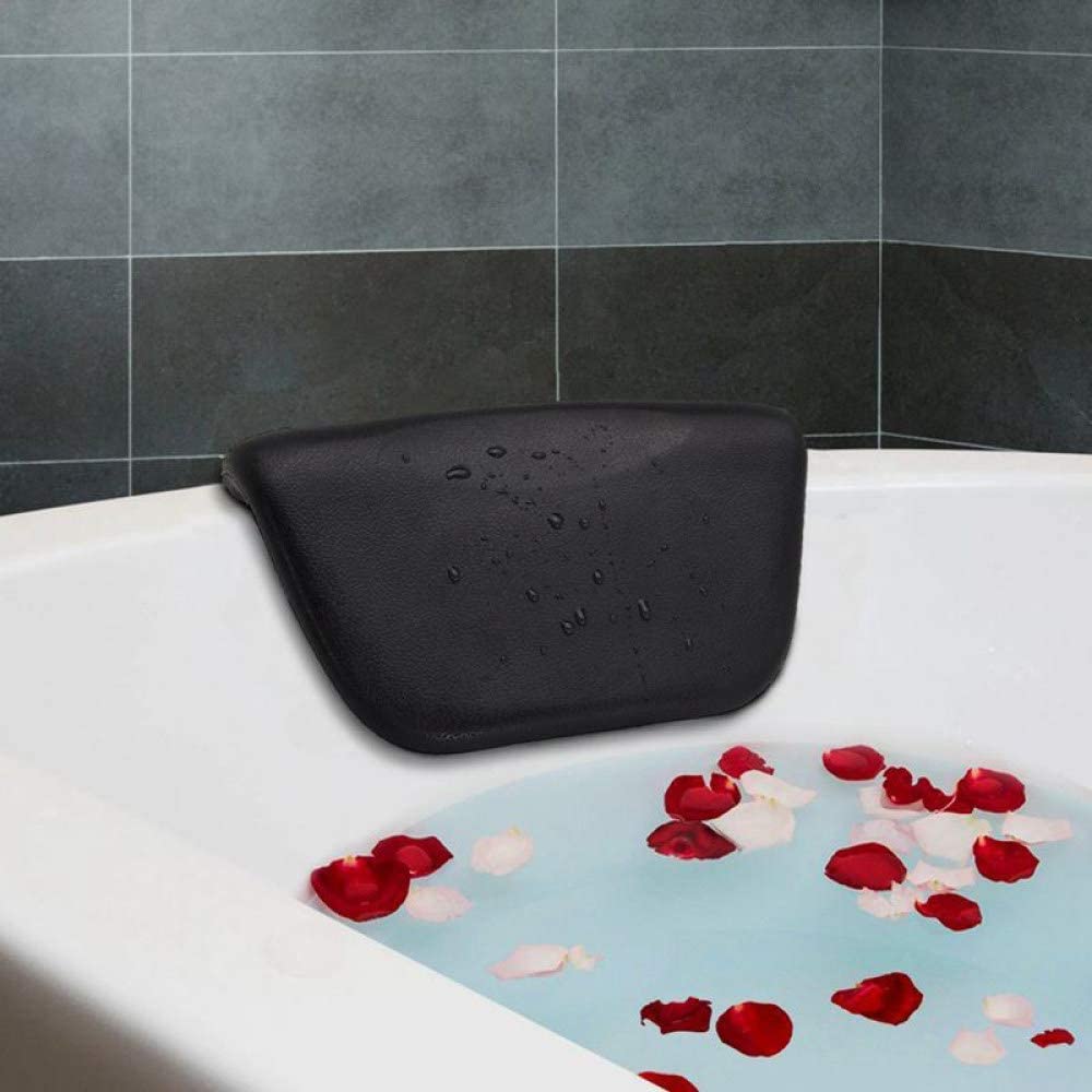 Almohada de Baño, almohada de tina, Almohada antideslizante for baño de SPA, almohada suave for reposacabezas de bañera con respaldo, ventosa, cojín for el cuello, accesorios de baño, negro, 270 x 140