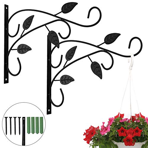 O'woda 2 Piezas Soportes Colgantes para Plantas, Gancho de Soporte de Flores, Soportes de Pared de Metal, Comederos de Pájaros, Luz, Faroles, Macetas, 30 x 21 x 2 cm, Negro
