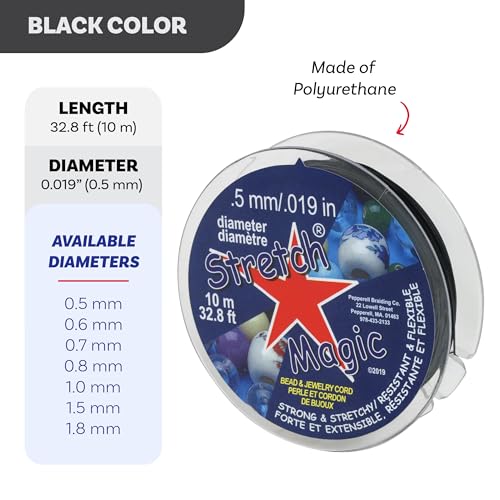 Image of Stretch Magic Elastic Beading Cord - Black Color, 0.5mm in Diameter, 10-Meter (32 ft) - Easy to Knot, Strong & Stretchy String for Making Beaded Jewelry