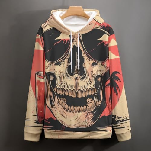 Sweat à capuche squelette et cocotier avec imprimé graphique original pull décontracté taille S