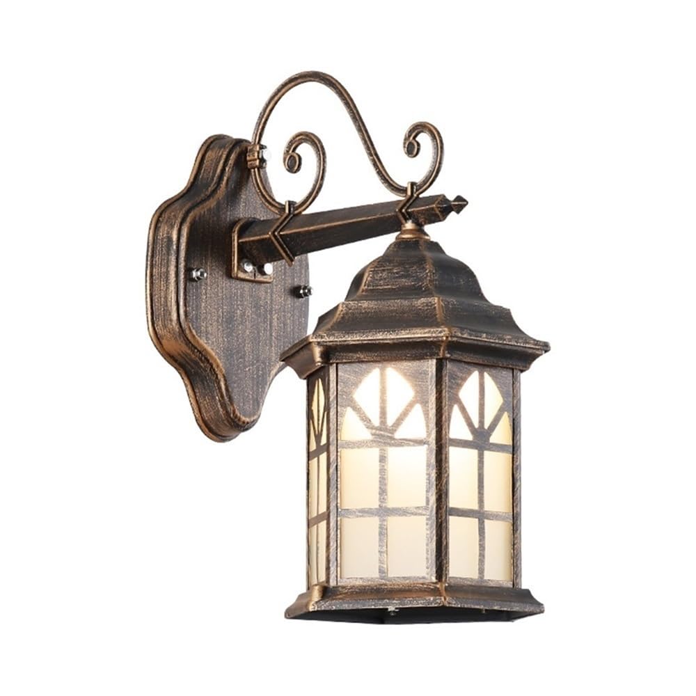 OZBMA Retro Industrial Wall Sconce Frosted Glass Shade Lamp Outdoor Waterproof Light for Gardens Corridor Courtyard Entrance Fence Bracket Light(Bronze)