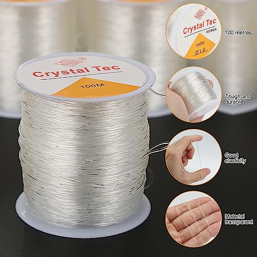 2 pièces Fil Bracelet Elastique Solide,100M Fil Nylon Elastique pour Bracelet,1mm Fil Peche Transparent éLastique Transparent pour Bracelet pour La Fabrication De Bracelets Et De Bijoux,Artisanat