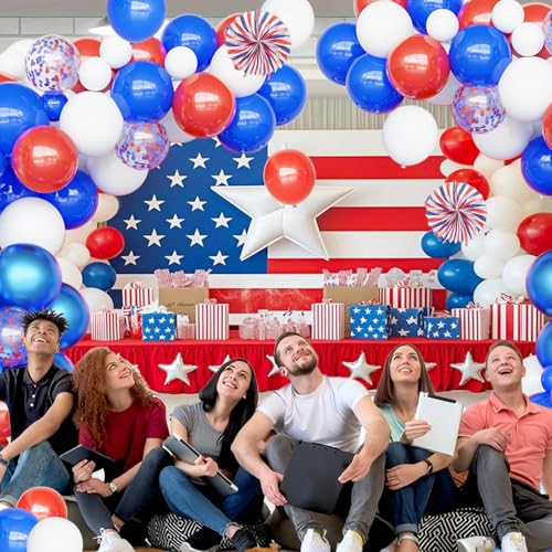 Image of Red White Blue Balloons Different Size Red White and Blue Balloons Garland Arch Kit with Confetti Balloons for 4th of July Independence Day Birthday Party Anniversary