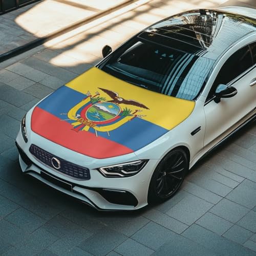 Image of Ecuador Independence Day Car Hood Cover Ecuador Flag Car Hood Protector Waterproof Universal Automotive Exterior Accessories Patriotic Decorations for Compact Vehicles Sedans Trucks SUVs