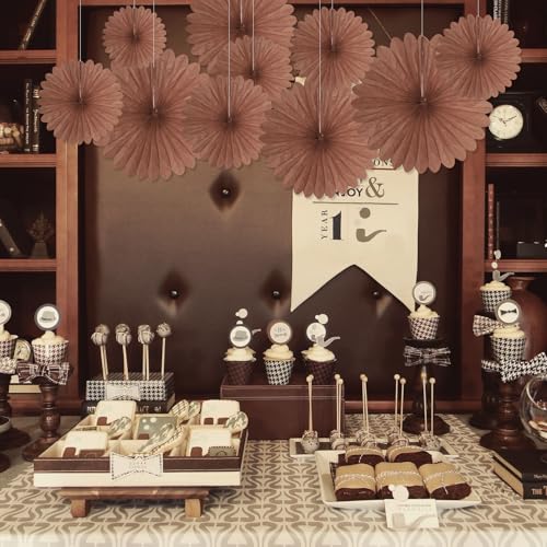 Image of 20 Pcs Deep Brown Hanging Paper Fan, Hanging Honeycomb Round Paper Fans for Weddings, Birthdays, Christmas, Baby Showers, Classroom, Events Ceiling Party Supplies Decorations