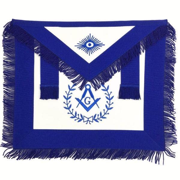 Masonic Blue Lodge Master Mason Apron Machine Embroidery with Fringe Blue (Synthetic,Machine Embroidery)