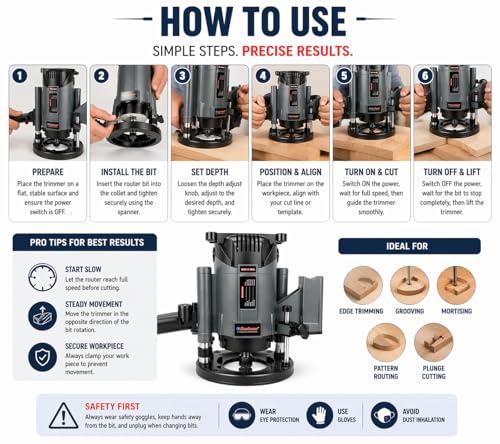 Image of Eastman Electric Router EER-812N (1200W, 230V) ? High Speed 21000 RPM Woodworking Machine with Dual Bit Capacity (8mm & 12mm) for Precision Grooving & Edging
