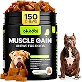 11-in-1 Muscle Gain Chews - Weight Gain Supplements for Dogs with High Protein & Amino Acids - Premium Muscle Builder for Bully & All Breeds - Healthy for Puppies - 150 Chews - Duck