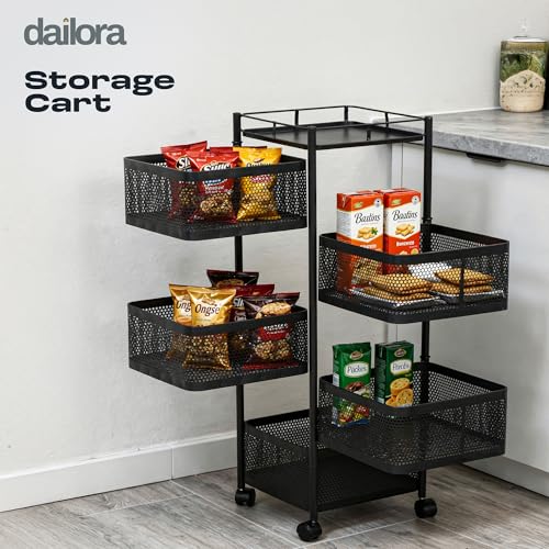 Image of Metal Multi-Purpose Trolley Kitchen Storage Organizer Rack Stand with 360 Wheels | 5 Layer Square Design | Kitchen Accessories Items for Fruit Vegetable Onion Rack for Kitchen (Black)