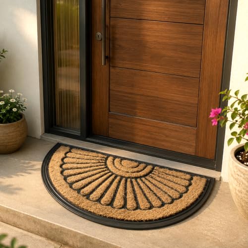 Image of Encasa XO Half-Round Coir Doormat | Heavy-Duty Rubber Entrance Mat-75x45 cm