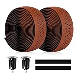 PollyCycle 1 Pair Bike Handlebar Tape – Non-Slip & Stain-Resistant Bar Tape, Shock Absorbing Silicone + EVA, Breathable & Durable (Brown-Black, Set of 2)