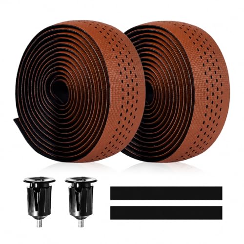 PollyCycle 1 Pair Bike Handlebar Tape – Non-Slip & Stain-Resistant Bar Tape, Shock Absorbing Silicone + EVA, Breathable & Durable (Brown-Black, Set of 2)
