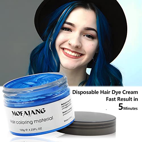 Image of Blue Hair Color Wax Pomades 4.23 oz - Natural Hair Coloring Wax Material Disposable Hair Styling Clays Ash for Cosplay, Party (Blue)