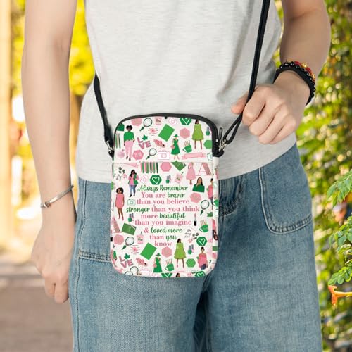 LEVLO Sorority Cross Body Bag Pink & Green Gift You Are Braver Stronger Smarter Than You Think Greek Sorority Shoulder Bag4