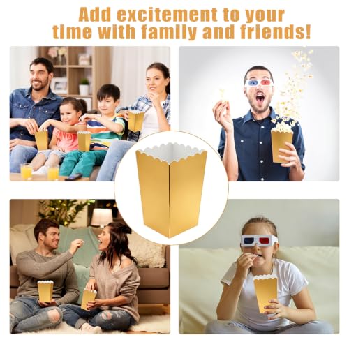 Image of 50 Pcs Popcorn Boxes Mini Paper Popcorn Box Cardboard Popcorn Container for Party Disposable Snack Candy Popcorn Bags Popcorn Holder for Movie Nights Birthday Wedding (Gold)
