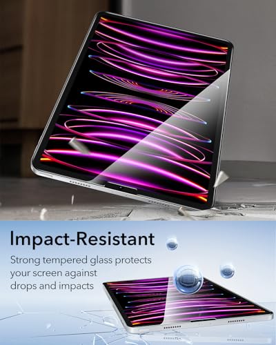 Image of ESR 2 Pack Screen Protector for iPad Pro 12.9 (2022 /2021 /2020 /2018, 6th /5th /4th /3rd Generation), Tempered-Glass Film with Alignment Frame, Anti-Scratch, Face ID & Apple Pencil Compatible, HD Clarity