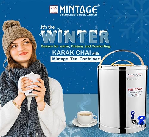 Image of Mintage Alpine Tea Container 5 Liters Stainless Steel Insulated | Leakproof Durable | Heat Retention Lightweight | Storage Solution | Beverage Preservation | Teapot Dispenser Jar | Canteen Chai Kettle