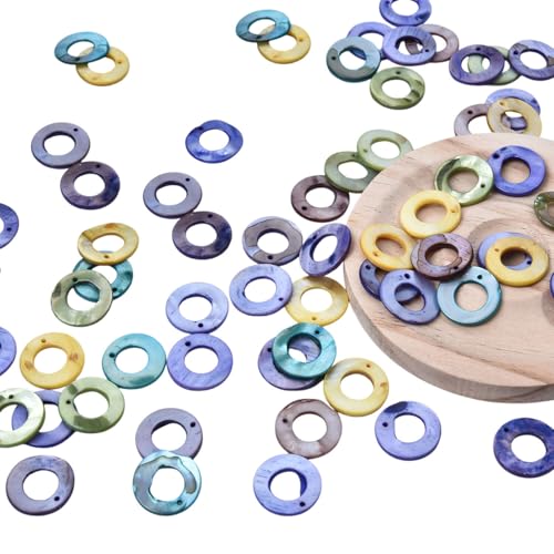 Image of HAAMIIQII 100pcs Assorted Color Natural Shell Beads 18mm Drilled Flat Round Circle Mussel Shell Loose Gemstone Beads for Jewelry Making Crafts Design