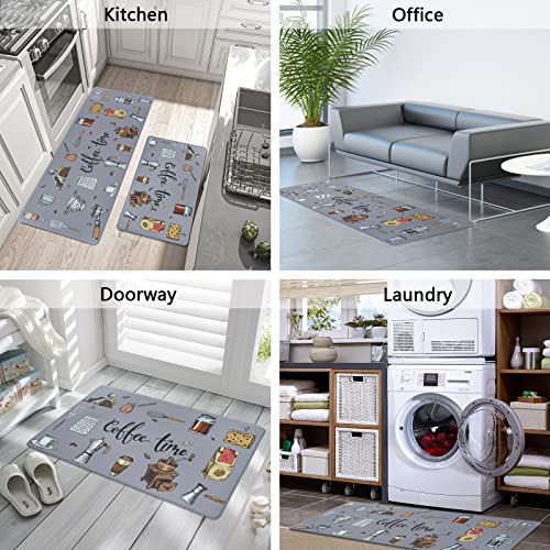 Alishomtll 2 Pcs Kitchen Rugs And Mats, Cushioned Anti-Fatigue Kitchen Rugs, Waterproof Non-Slip Kitchen Mats, Washable Coffee Time Kitchen Mats For Floor Kitchen Laundry Office (17.3"X30"+17.3"X47") #TOP7