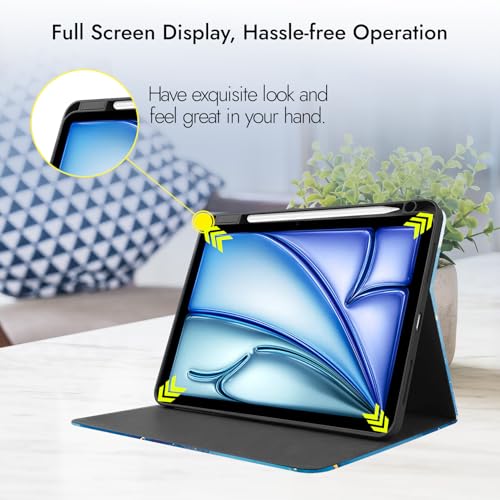 Image of Robustrion Case Cover for iPad Air 11 inch M4 / M3 / M2 (2024 /2025) / iPad Air 5th Generation Cover / 4th Gen 10.9 inch with [Pencil Holder Right Side] [Auto Sleep Wake] Folio Cover Case - Marble Blue