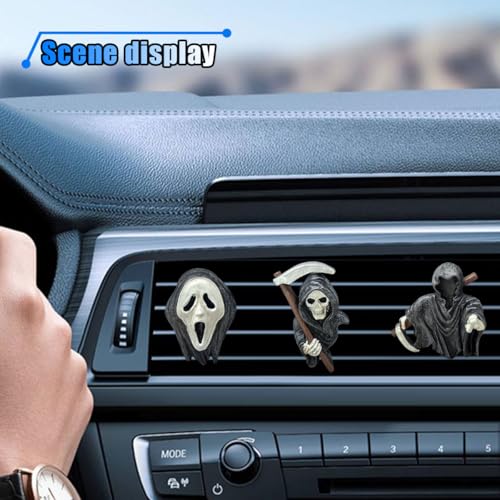 Image of 3PCS Cool Skull Car Vent Clip, Ghost Skeleton Car Diffuser Air Outlet Clip, Halloween Decorations Spooky Car Interior Accessories, Funny Presents for Men Women (Ghost)