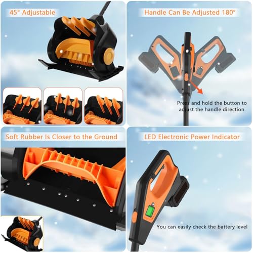 Pala da neve elettrica senza fili, potente spazzaneve a batteria con manico regolabile, include 2 batterie ricaricabili e caricabatterie rapido per la rimozione della neve