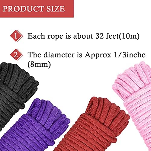 5 Pack Soft Cotton Rope, Multipurpose Durable Long Rope Craft Colored Rope, 32 Feet/10M Soft Twisted Cotton Knot Tying Rope Cord, Utility Braided Cotton Rope