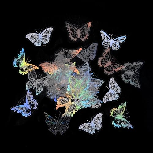 Lot de 45 autocollants holographiques imperméables en forme de papillon pour scrapbooking, bouteilles d'eau, bagages, téléphone et ordinateur portable