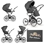 Retro Kinderwagen Riemenfederung 3in1 2in1 Isofix Kings Collection by Lux4Kids Beige K06 3in1 mit Babyschale