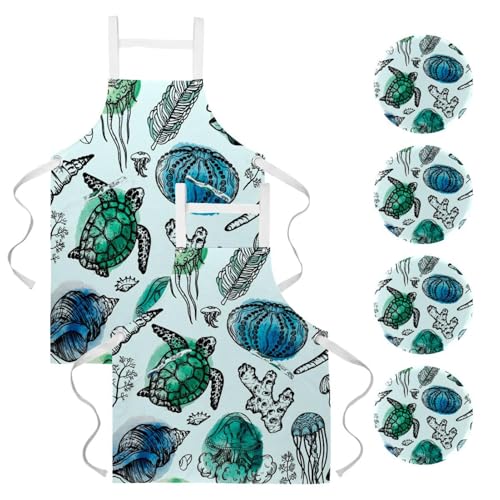 Tablier de restaurant et travail avec motif corail pour serveur