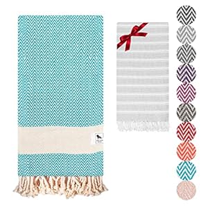 Beach towel, Bath Towel – Soft, , and Quick-Drying Turkish Towels Hand Set. Perfect for Bathroom, Beach, Pool, SPA, Gym, Yoga 94x180cm+40x100cm., Herringbone Turquoise