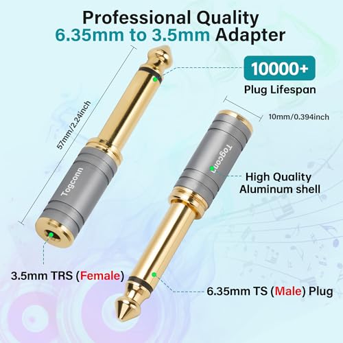 Image of 6.35mm 1 /4 Inch to 3.5mm 1 /8 Inch Adapter 2 Pack, 6.35mm Quarter Inch TS Mono Male to 3.5mm TRS Female Stereo Jack Plug Audio Converter Connector Premium Quality Series for Speaker, Headphone, Guitar