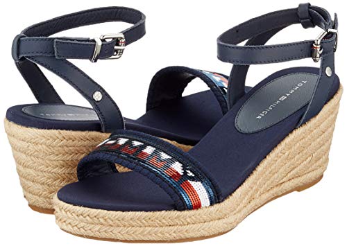 Tommy Hilfiger Women's Tommy Sequins Mid Wedge Sandal Flip Flops, Blue (Sport Navy Db9), 6.5 UK