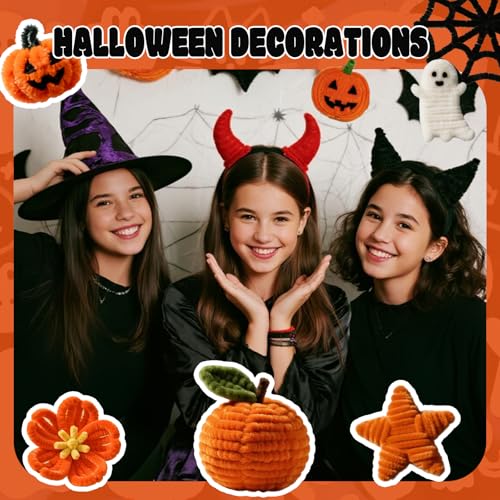 Image of Orange Pipe Cleaners Crafts,100pcs Chenille Stem,DIY Arts and Crafts Supplies for Halloween /Christmas Room Decor Indoor,Art Supplies for Kids,Stem Toys for Ages 5-7,Teen Girl Gifts,Handmade Flower
